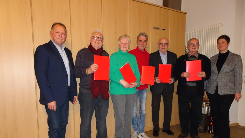 Die geehrten Mitglieder 2025, Günter Hein, (55J) Christa Lieb, (30J) Bernd Friedel, (30J) Günter Hack, (55J) Karlheinz Fleischer, (30J)